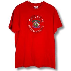 VINTAGE 90s BOSTON MASSACHUSETTS CREST LOGO DISCOVER NEW ENGLAND SOUVENIR TEE MD